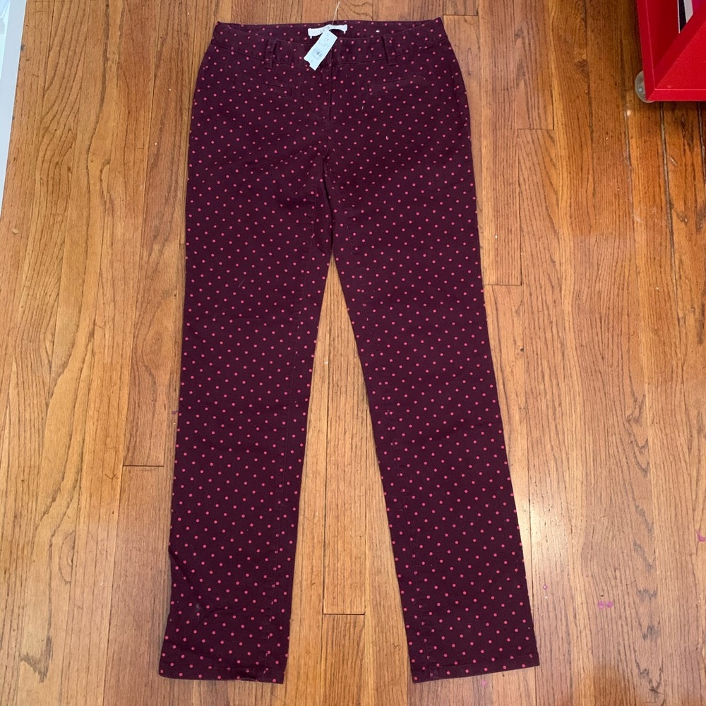 NWT LOFT Wine and Pink Polka Dot Chinos